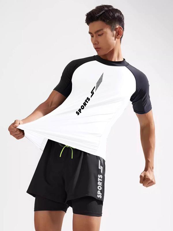 水着 男性用 競泳用水着 スイムウェア 露出少なめ フィットネス 練習用 ポリエステル プリント柄 L XL 2XL 3XL 4XL