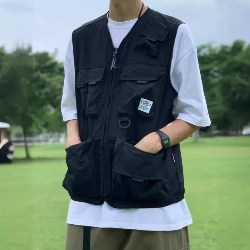 ベスト メンズ ミリタリー 多機能 ワーク ノースリーブ トップス 男性用 ゆったり ブラック グリーン ポリエステル 春夏(3)