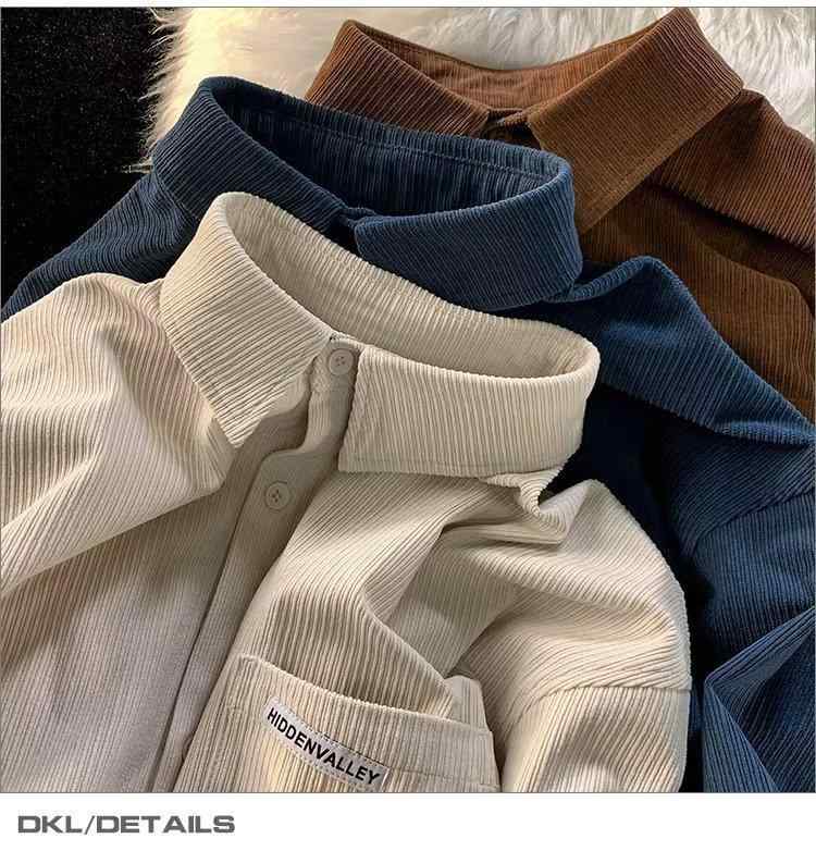 シャツ 男性用 コーデュロイ 長袖 春秋 カジュアル ゆったり 学生 ブルゾン コーヒー ブルー アプリコ..