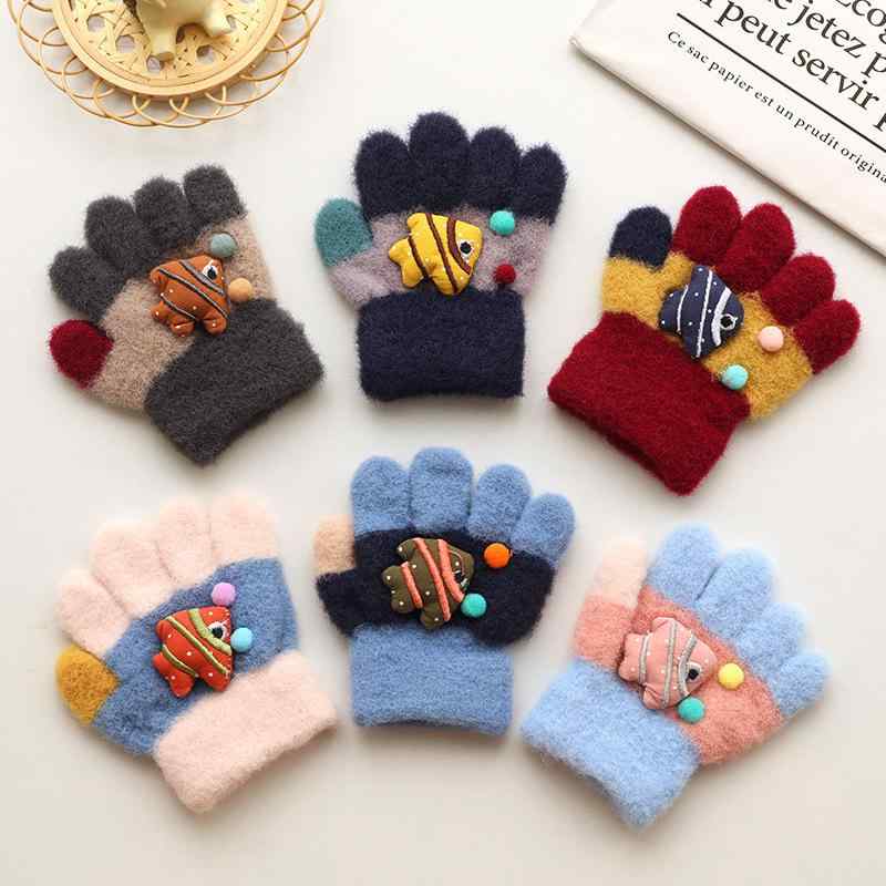 手袋 キッズ 子供 秋冬 かわいい 男の子 女の子 学生 厚手 1歳 2歳 3歳 保温 金魚 小熊(4)