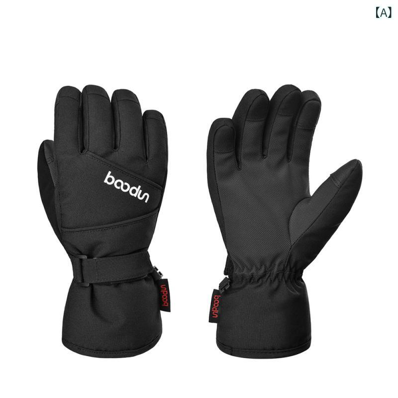 手袋 子供用 大童 五本指 防水 防寒 グローブ 裏起毛 滑り止め スキー 黒 ブラック 赤 レッド(4)