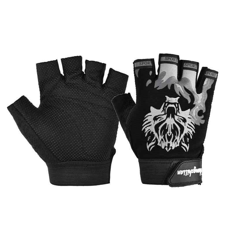 手袋 キッズ 子供用 ハーフフィンガーグローブ オオカミ柄 通気性 滑り止め マウンテンバイク トレーニ..