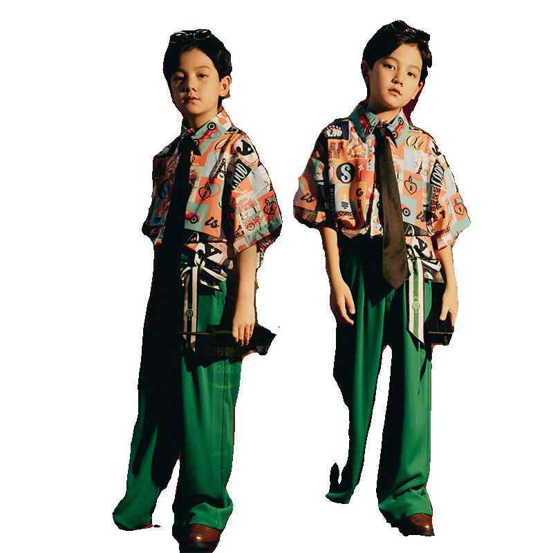 子供用 ディスコ ダンス衣装 レトロ 港スタイル 幼稚園 発表会 ショー コスチューム 上下セット 短パン..