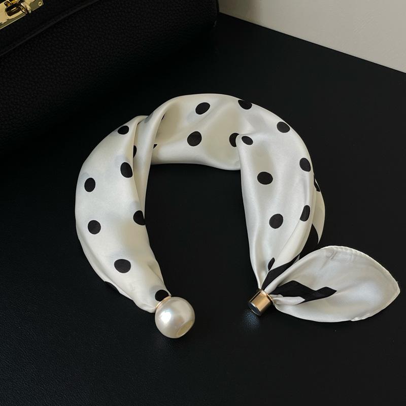 スカーフ ネックレス レディース 春夏 首飾り チョーカー シルク 磁気吸着 ストール ペンダント かわいい おしゃれ ファッション 通勤 パーティー 結婚式 アクセサリー ホワイト ブラック ドット柄 ボーダー柄