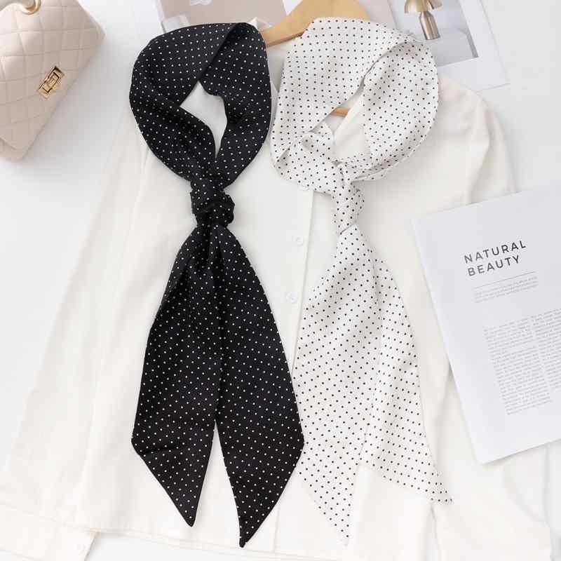 スカーフ レディース 春夏 波点 水玉 模様 ポリエステル 紫外線対策 日焼け防止 細スカーフ ヘアアクセサリー バッグアクセサリー 接触冷感 通勤 通学 旅行 お出かけ プレゼント ギフト かわいい