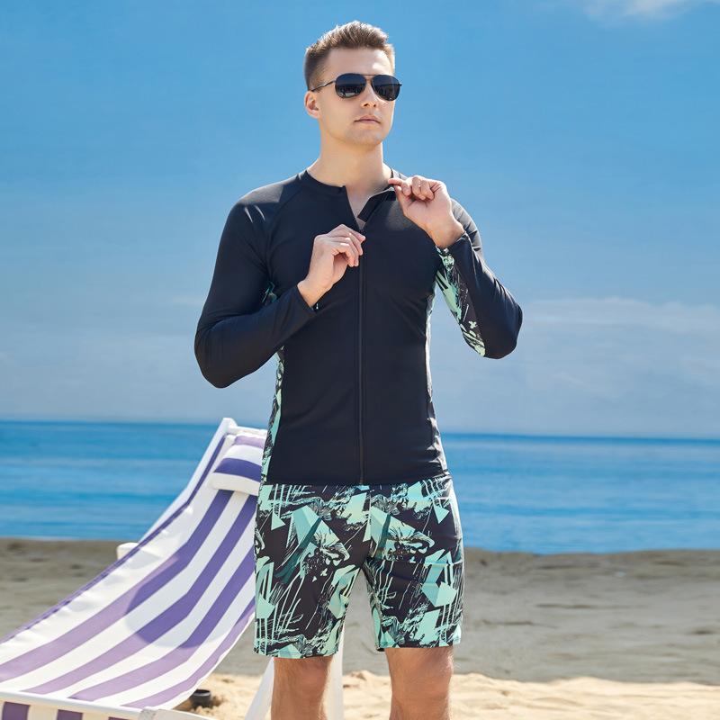 水着 メンズ 男性用 長袖 ラッシュガード UVカット 接触冷感 吸湿速乾 ジップアップ 伸縮性 サーフィン 海水浴 プール スイミング ビーチパンツ 大きいサイズ