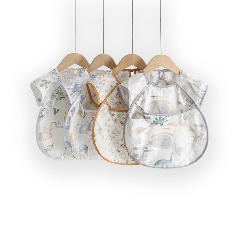 ベビー 防水 防油 半袖 スモック 子供用 反射材付き 食事 エプロン 汚れ防止 90 100 110cm 綿 手描き風..