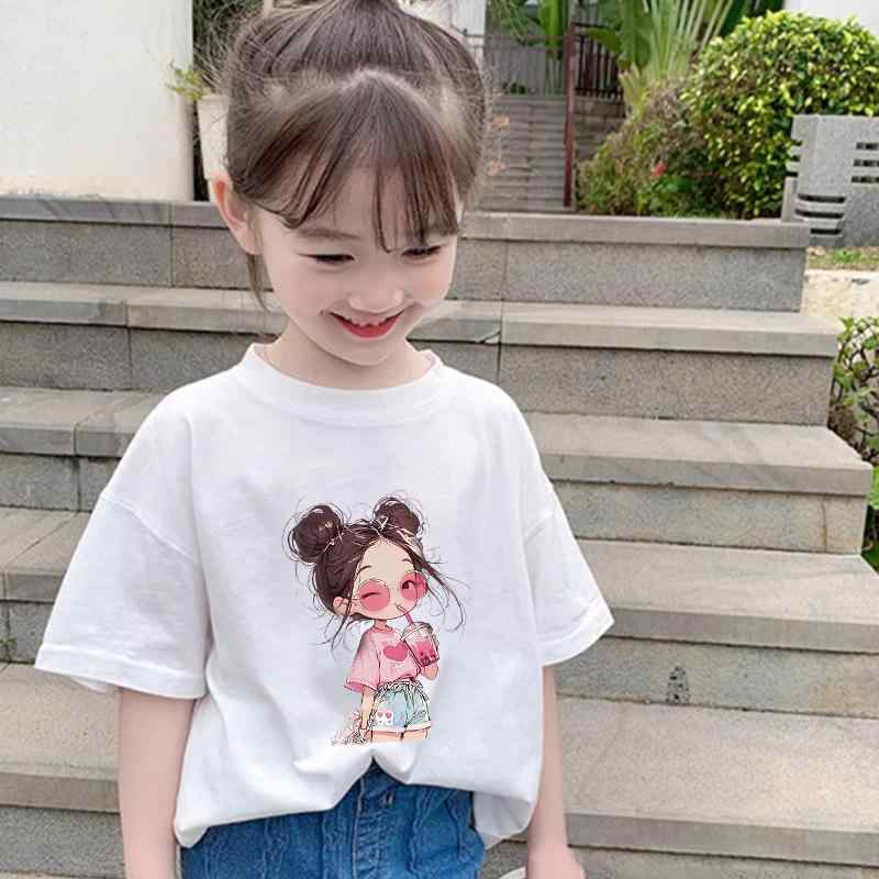 Tシャツ キッズ 女の子 半袖 子供服 トップス カットソー 通学着 白Tシャツ プリント かわいい カトゥ..