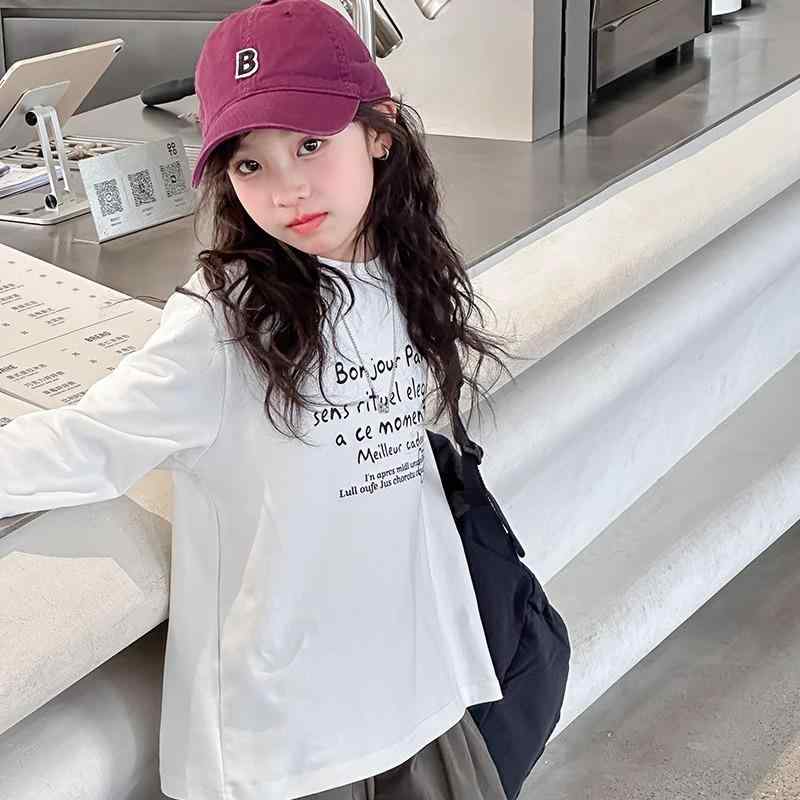 Tシャツ 女の子 長袖Tシャツ 子供服 春秋 綿100% インナー トップス ガールズ 白 無地 普段使い 通学着
