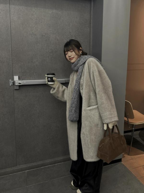 ファーコート レディース Vネック ルーズ ミンク風 フェイクファー アウター ロング丈 韓国ファッショ..