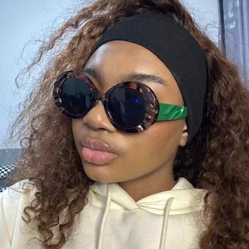 サングラス レディース UV400カット ファッション おしゃれ 紫外線対策 旅行 ドライブ リゾート ラウンド型 丸型 ブラック グレー ヒョウ柄(4)