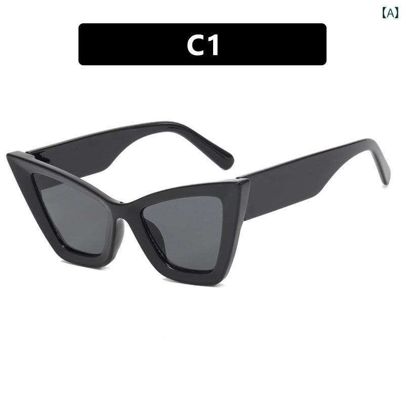 サングラス レディース 猫目 キャットアイ 紫外線カット UV400 朋克 パンク ストリート 小顔効果 モード系 舞台 演出 パーティー イベント 伊達メガネ かわいい おしゃれ ブラック ピンク系(4)