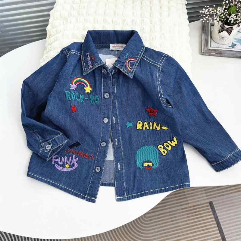 シャツ キッズ 子供服 長袖 デニム カートーン柄 トップス 男の子 女の子 秋物 柔らかい 綿