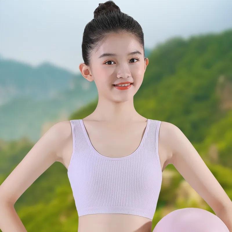 子供服 タンクトップ 女児用 綿100％ インナーウェア 8歳以上 中学生 高校生 スポーツブラ ノンワイヤー パッド入り ホワイト オレンジ パープル ピンク ブラック グレー Sサイズ Mサイズ Lサイズ