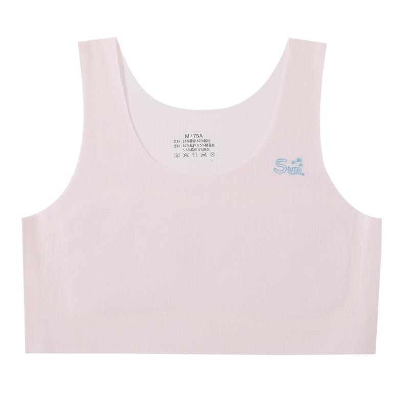 子供用ブラジャー 春夏 女児用 ノンワイヤー スポーツブラ Uネック 薄手 通気性 インナー 中学生 高校生 向け 真珠繊維 快適 かわいい パステルカラー 白 ピンク系 黄色 90cm 100cm 110cm 120cm 130cm 140cm