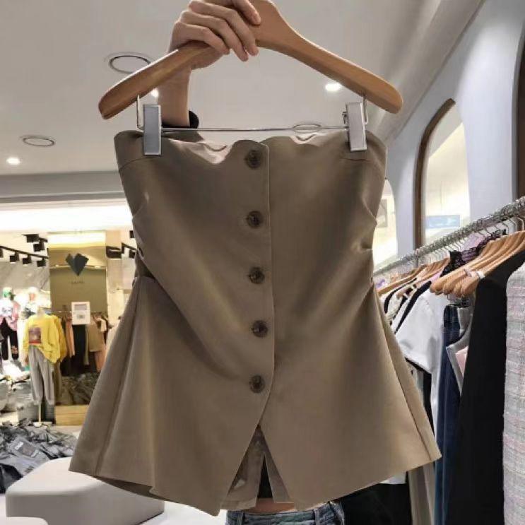 ベスト キッズ 女の子 スーツ風 チューブトップ 中大童 ノースリーブ トップス 綿 無地 重ね着 スリム..