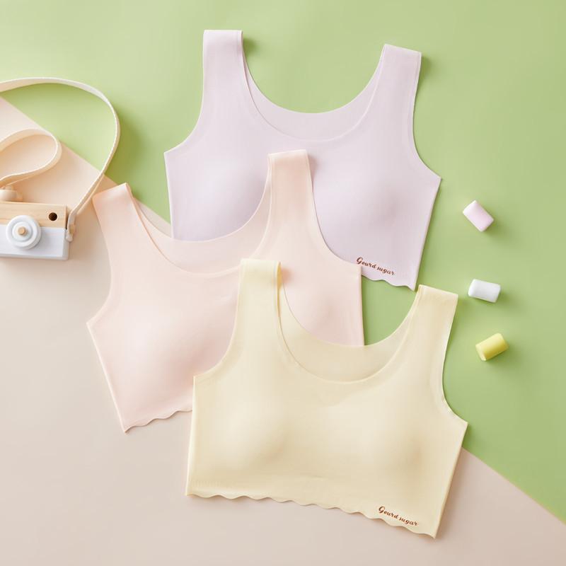 子供用ブラジャー 女の子 薄手 通気性 ノンワイヤー スポブラ ファーストブラ スポーツブラ 全カップ 接触冷感 吸湿速乾 固定肩紐 パステルカラー かわいい 12歳 13歳 14歳 15歳