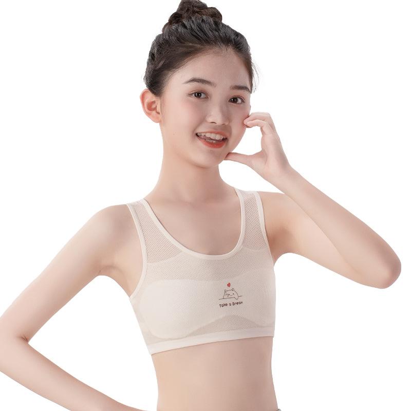 キッズ 子供用ブラジャー メッシュ 通気性 ノンワイヤー スポブラ スポーツブラ ジュニアブラ ファーストブラ 全罩杯 吸汗 速乾