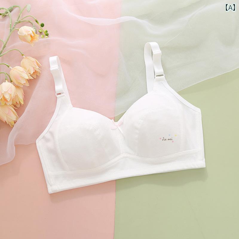 子供用ブラジャー 背心式ブラジャー 綿 初中高生 大女児 ハーフトップ 全罩杯 薄模杯 ノンワイヤー 通気性 吸汗性 肩紐調節可能 白 ピンク系 浅麻灰