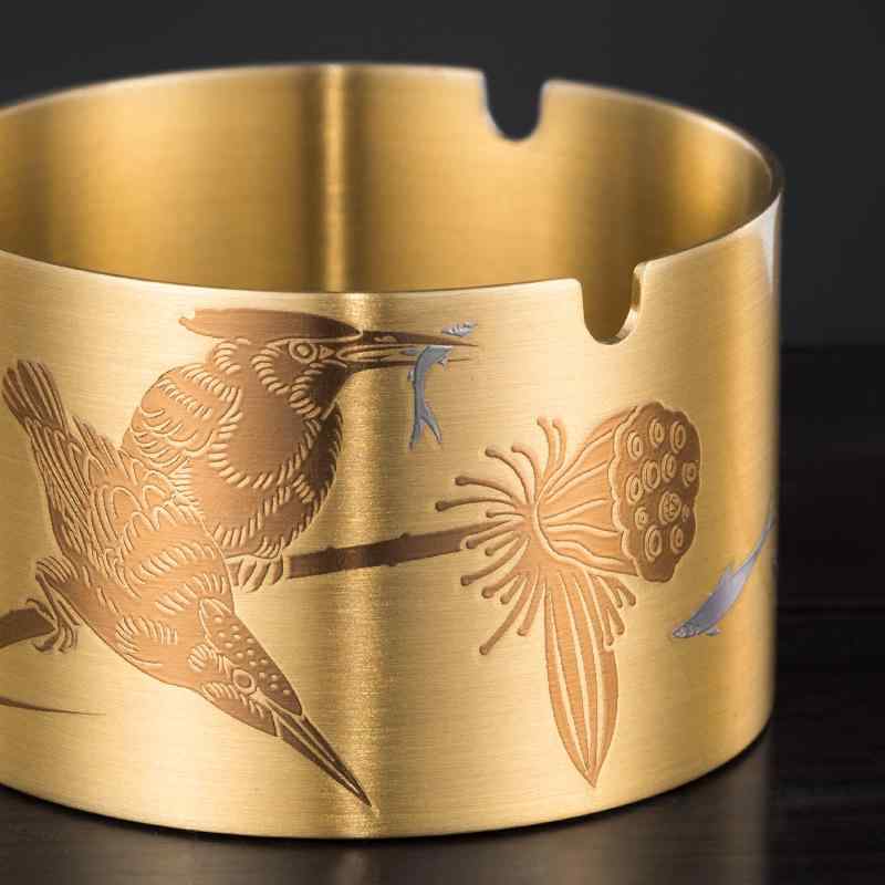 灰皿 ふた付き 卓上 車載 蓮の花 真鍮製 和風 レトロ 喫煙具 茶道具 インテリア