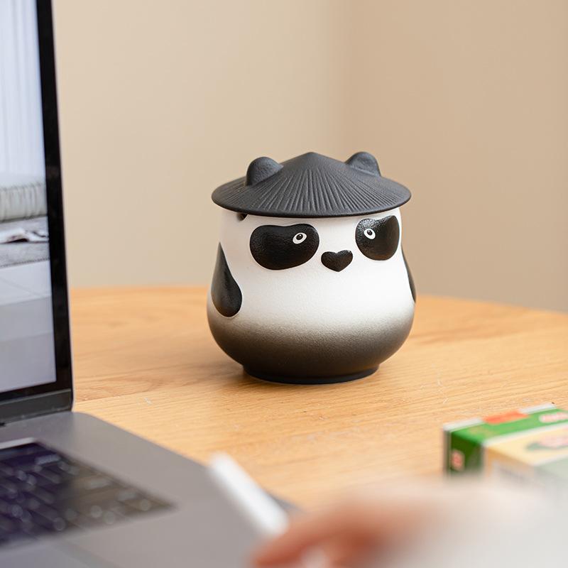 灰皿 パンダ かわいい ふた付き 陶器製 車載 オフィス リビング 高級感 アッシュトレー