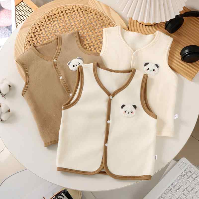 子供用ベスト 裏起毛ベスト 春秋 男女兼用 カジュアルアウター アニマル柄 クマ耳付き 柔らかい ポリエ..