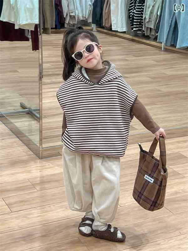 子供服 ベスト 女の子 秋冬 フリース ストライプ パーカー チョッキ 普段使い 防寒着 かわいい 90 100 ..