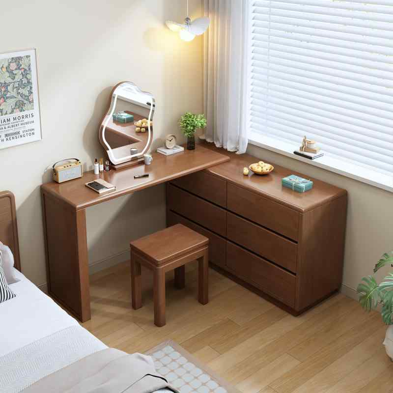 ドレッサー 木製 新中式 スモールサイズ ベッドルーム メイクアップテーブル キャビネット一体型 伸縮..
