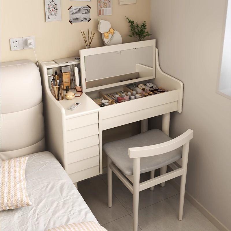 ドレッサー 椅子付き 収納一体型 化粧台 鏡台 デスク 兼用 籐 ラタン チェア 胡桃色 原木色 白 幅80cm ..