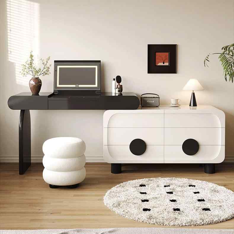 ドレッサー 実木製 伸縮式ドレッサー 三面鏡付きドレッサー 化粧台 収納一体型ドレッサー 3段チェスト ..