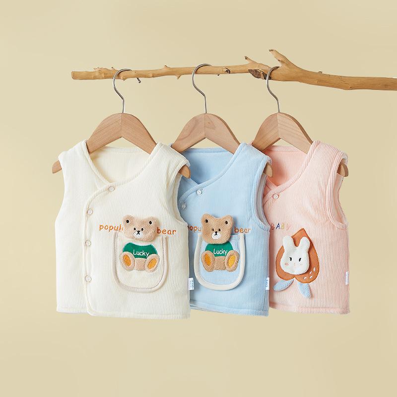 ベビー服 ベスト 秋冬 加厚 加絨 保温 背心 男の子 女の子 子供 夹棉 馬甲 偏開 前開き 綿100% かわい..