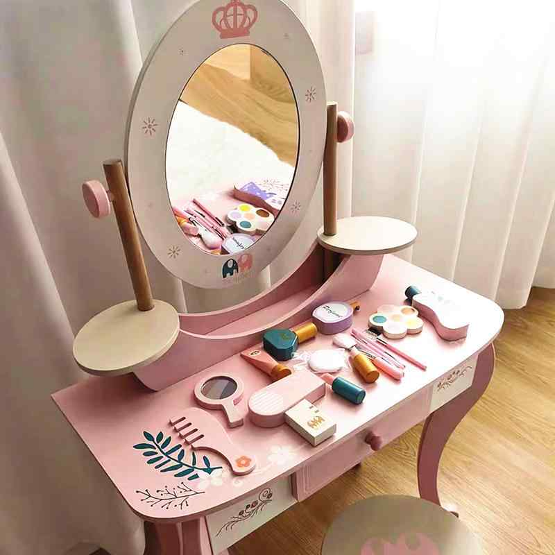 おもちゃ ドレッサー 子供用 女の子 美容 メイクアップ セット 木製 椅子付き 幼児 知育玩具 シミュレ..