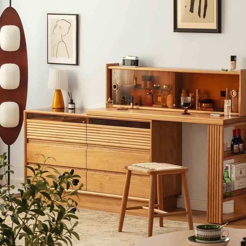 ドレッサー 兼用 デスク 桜の木 無垢材 チェスト一体型 ドレッサーテーブル bedroom 寝室用 コーナーデ..