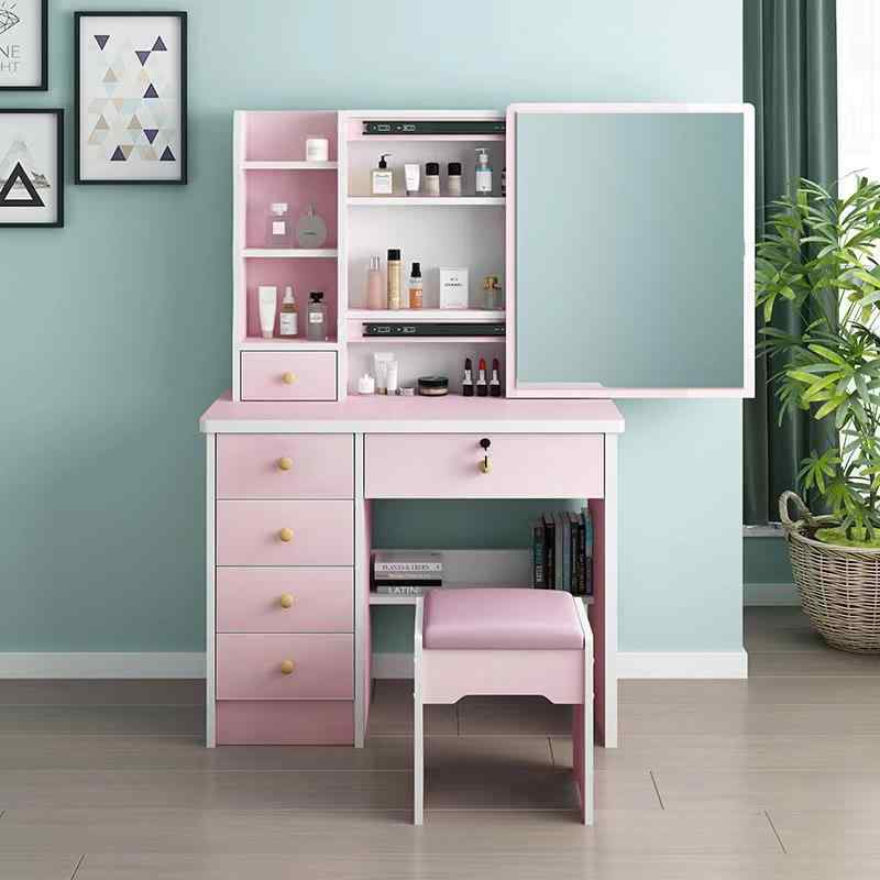 ドレッサー 収納一体型 メイクアップテーブル 椅子付き スライドミラー 鏡台 多機能 コンパクト 80cm幅..