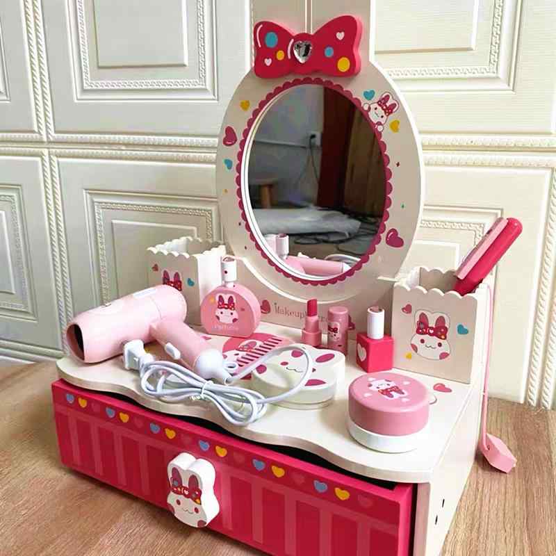 おもちゃ 女の子向け ドレッサー 木製 ウサギ 卓上 椅子付き メイク おままごと ごっこ遊び 知育玩具 4..