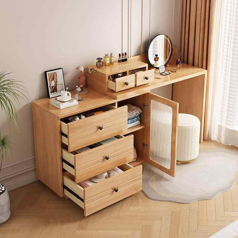 ドレッサー 実木 北欧 伸縮式 ミラー付き 角度調整可能 化粧台 収納付き 寝室用 胡桃色 原木色