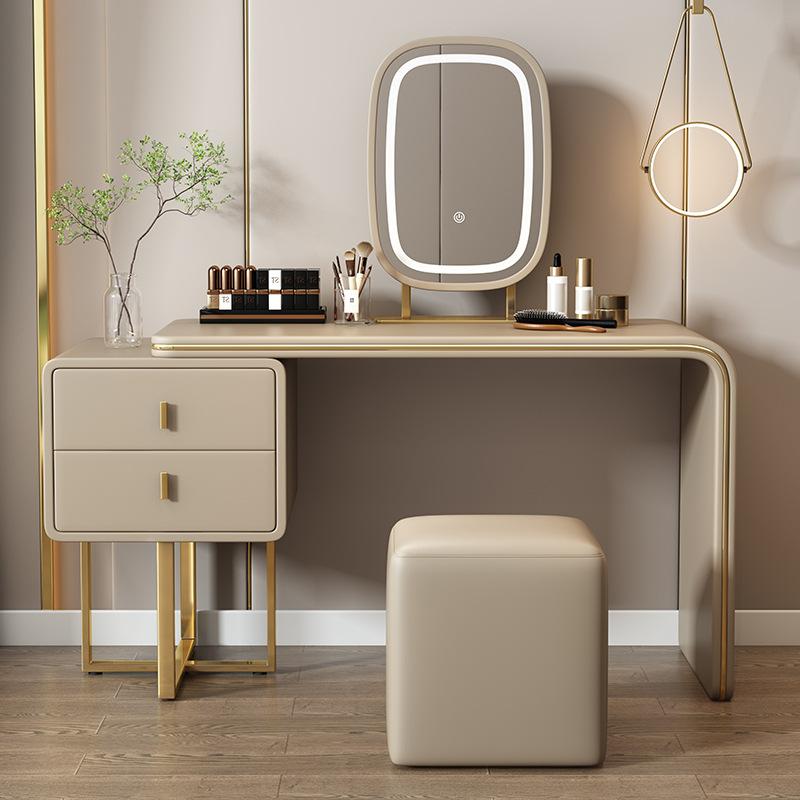 ドレッサー 寝室家具 コンパクト 現代風 化粧台 収納一体型 シャンパンゴールド ベージュ ライトグレー..