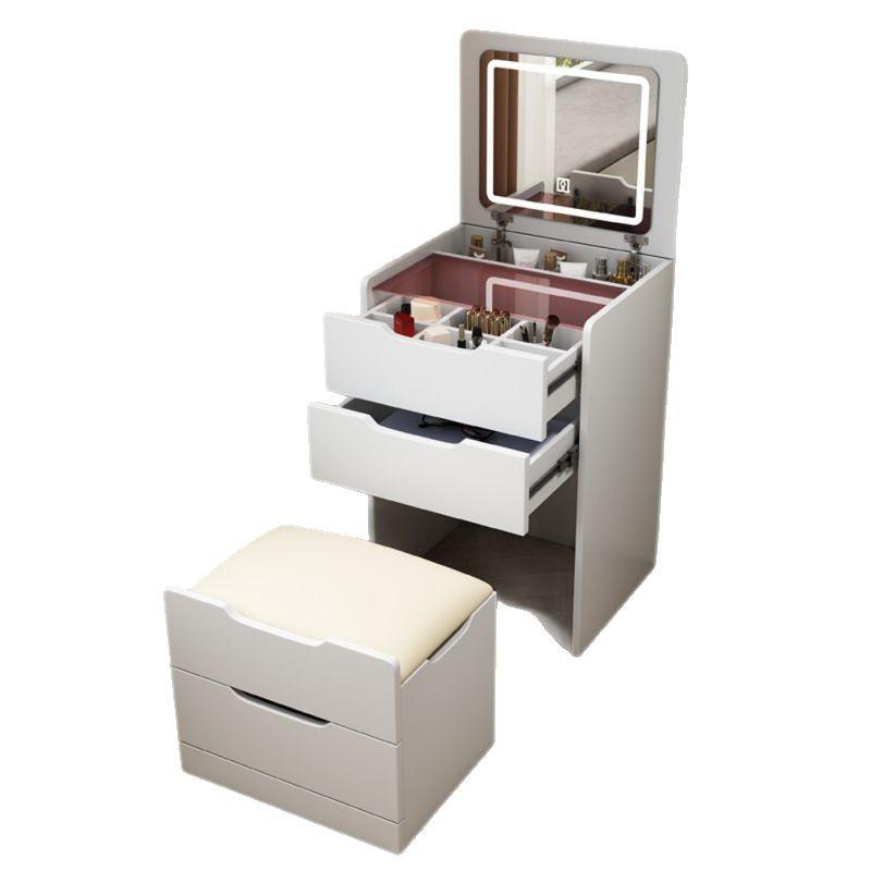ドレッサー 小型 レディース 一体型 LED ライト フラップ ミラー 化粧台 引き出し 収納 ベッドサイドテ..
