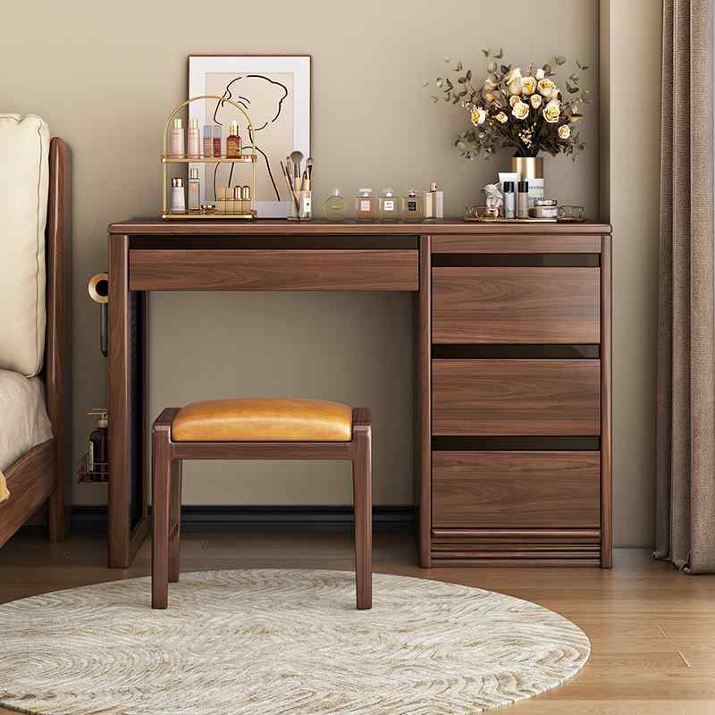 ドレッサー デスク 実木 黒クルミ コンパクト 椅子付き 多機能 兼用 収納 化粧台 寝室用