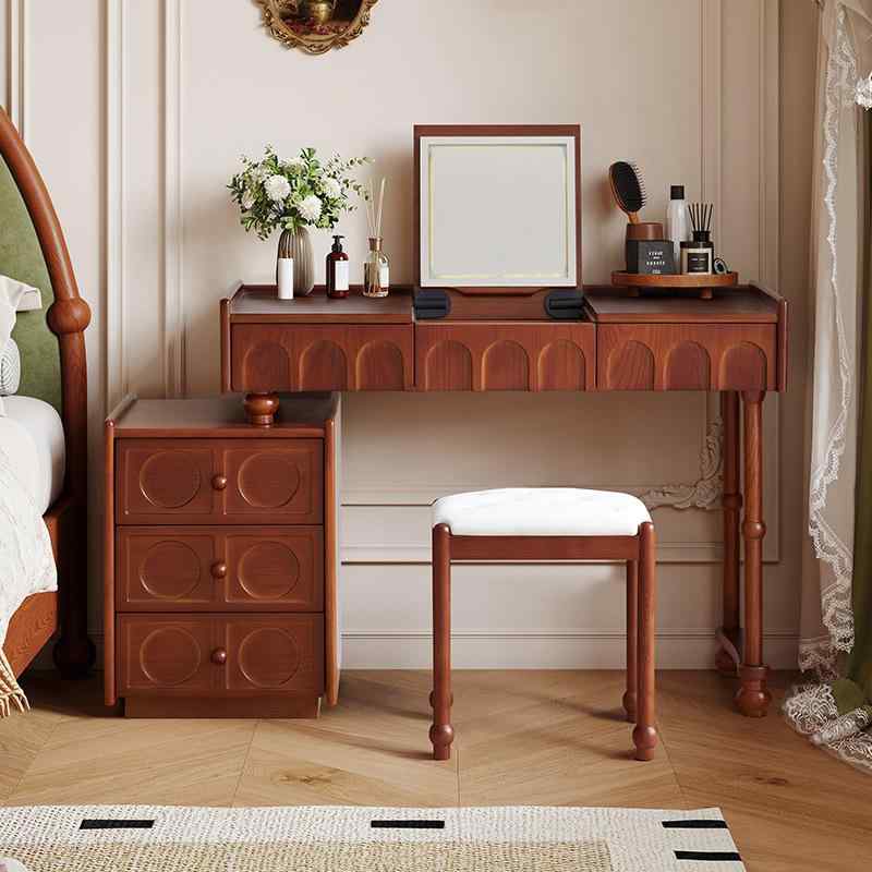 ドレッサー 大司馬風 法式 ミッドセンチュリー 2in1 デスク 化粧台 収納ドレッサー 一体型 実木製 回転..