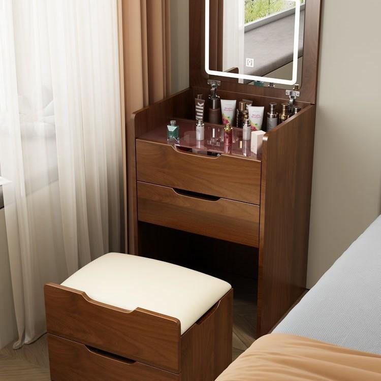 ドレッサー コンパクト 実木 スツール付き 化粧台 ベッドサイド収納 胡桃色 ホワイト グレー 48cm 60cm