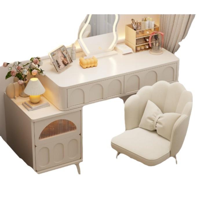 ドレッサー 寝室用 メイクアップテーブル コンパクトサイズ 化粧台 収納一体型 デスク クリームホワイ..