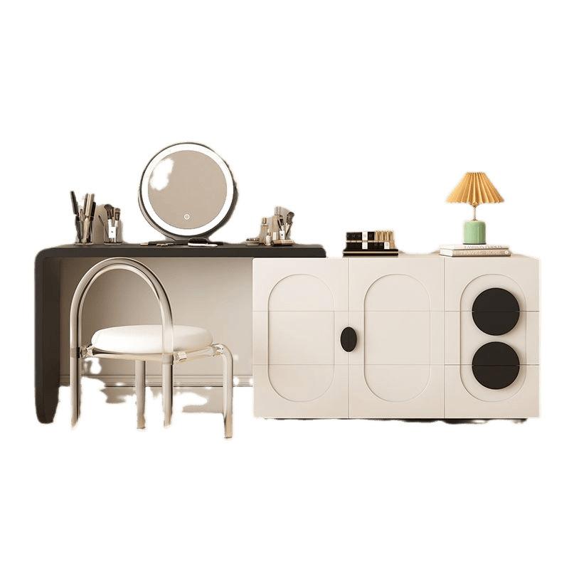 ドレッサー 実木製 化粧台 鏡台 椅子付き 北欧風 寝室用 多機能 収納付き 大容量 ブラック &amp; ホワ..