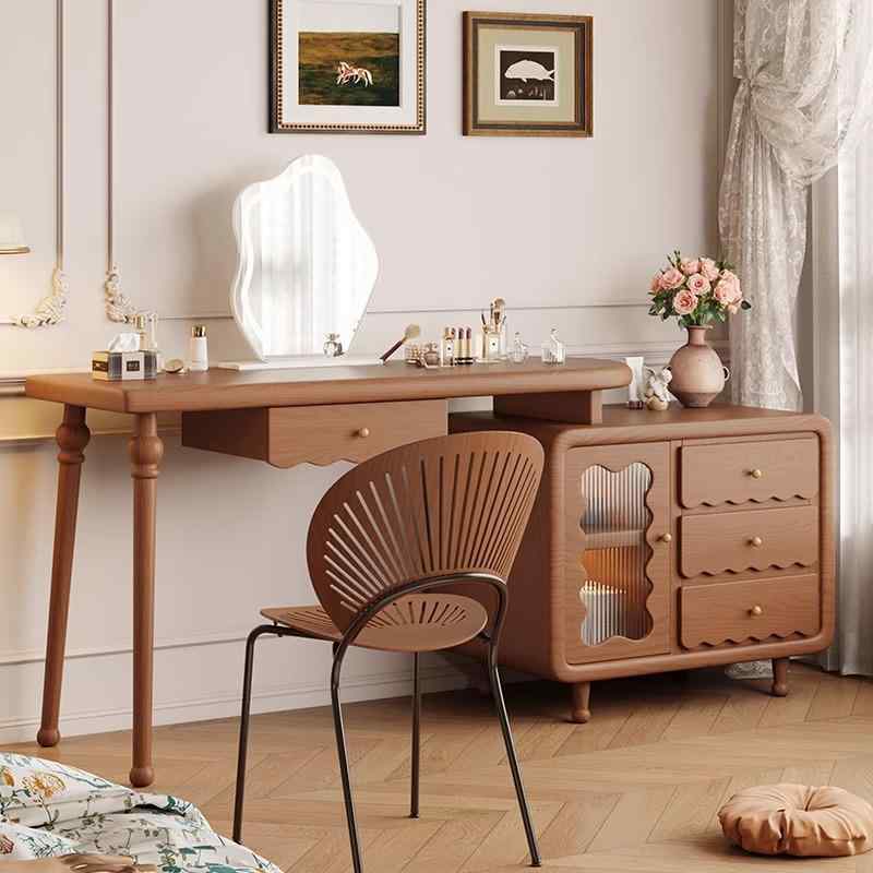ドレッサー 木製 ドレッサーセット 椅子付き 化粧台 鏡付き 伸縮式 ミッドセンチュリー風 1m 1.2m 寝室..