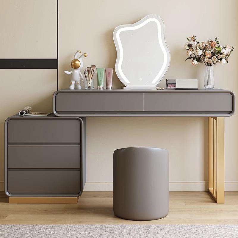 ドレッサー 実木 化粧台 椅子付き ミラー付き 収納付き 伸縮式 メイク台 寝室用 スツール付き 米白色