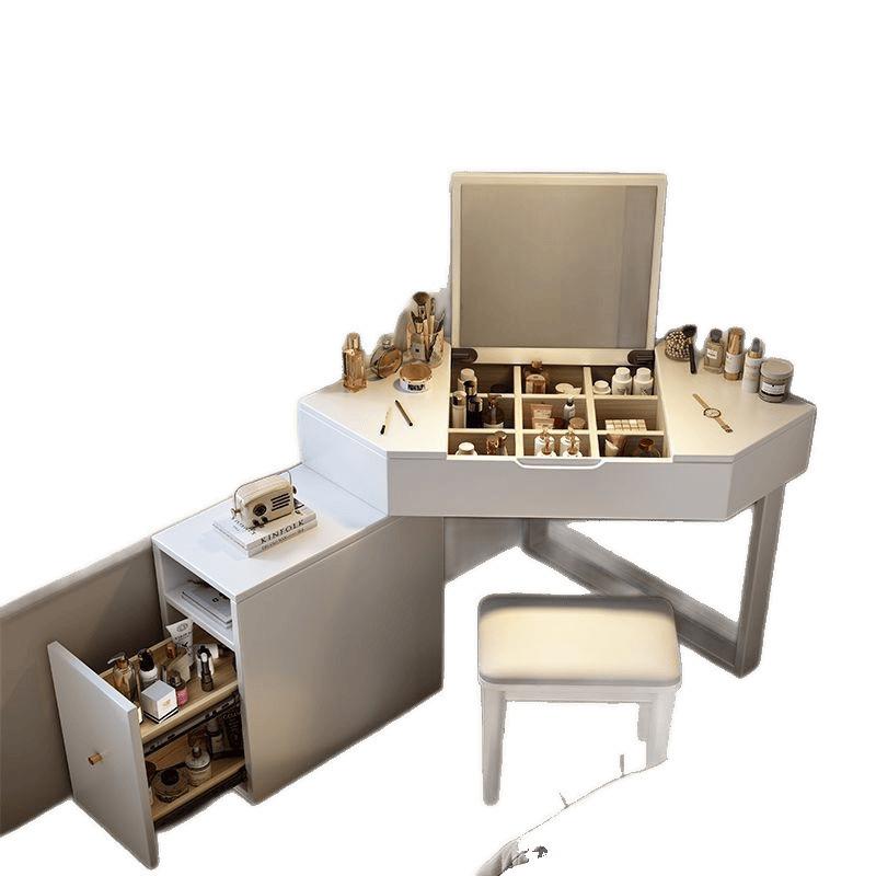 ドレッサー 木製 コーナータイプ 収納付き 椅子付き 化粧台 コンパクト 省スペース 多機能 ウォールナ..