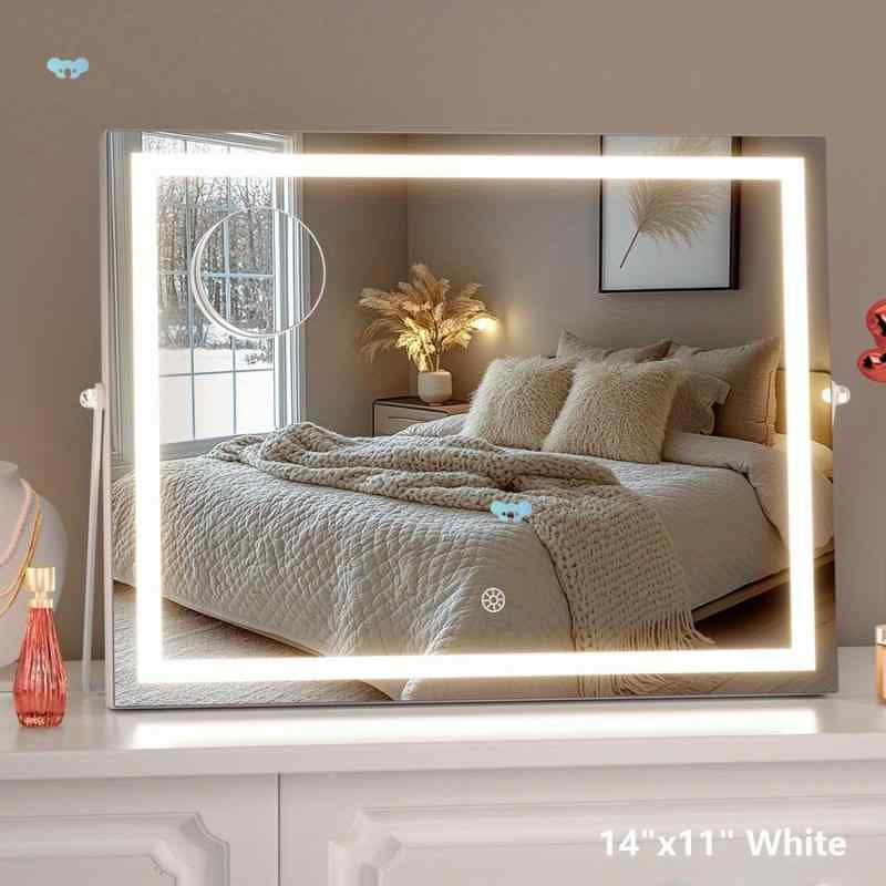 化粧台 照明付き 鏡 アルミフレーム メイク台 実木 北欧風 寝室用 白 黒