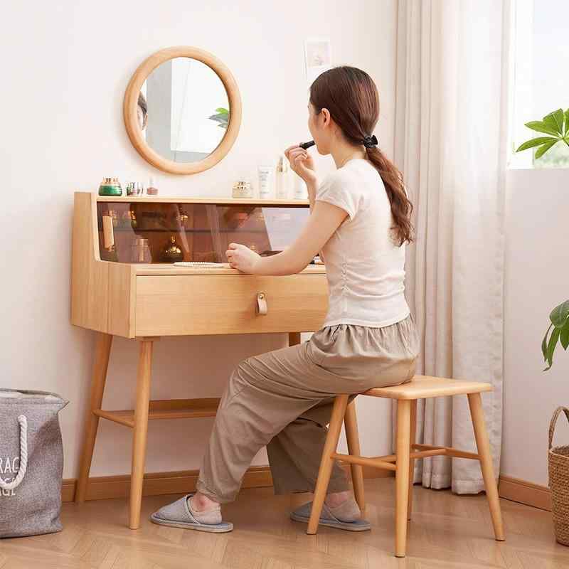 ドレッサー 木製 ミニ コンパクト 寝室 0.8m 鏡付き 椅子付き メイク台 北欧風