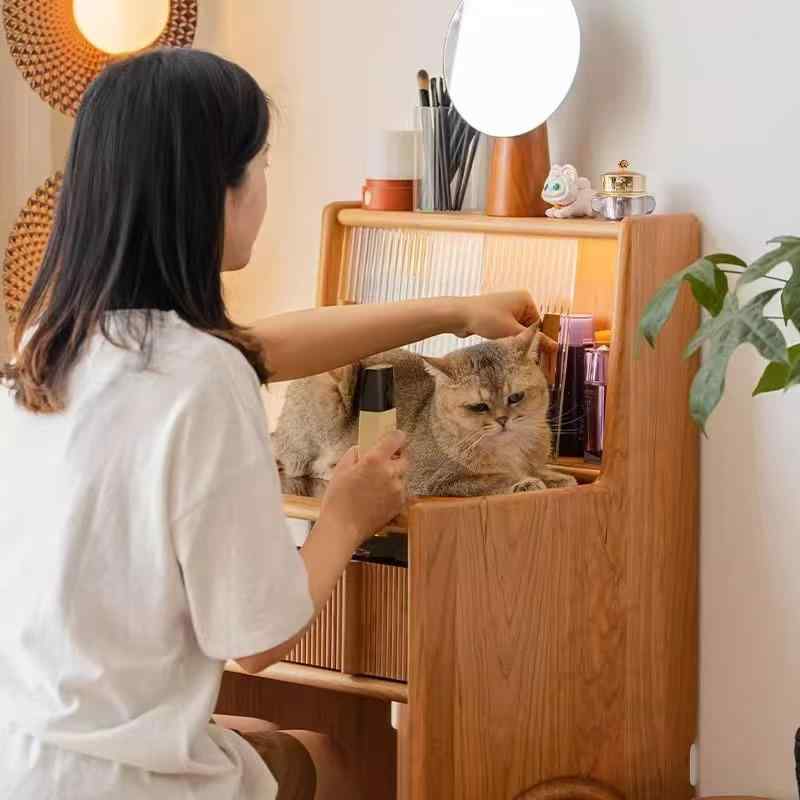 ドレッサー 木製 化粧台 椅子付き 寝室 鏡付き 収納一体型 コンパクト 省スペース 多機能 大人 子供 高..