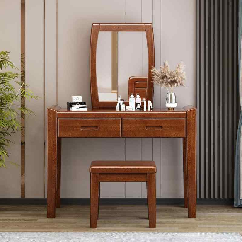 ドレッサー 新中式 椅子付き 寝室用 化粧台 鏡付き 無垢材 コンパクト メイク台 収納